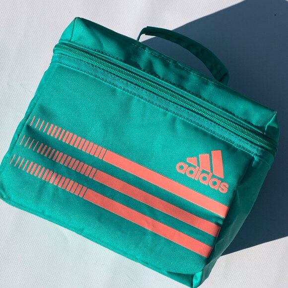 Retro Adidas 80s/90s Soft Zipper Lunch Box – Mint Blue/Green w/ Coral Accents - Picture 1 of 9